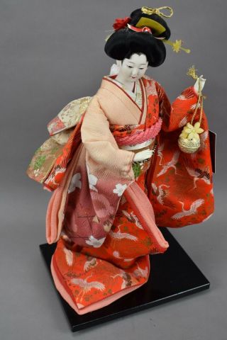 Japanese Oyama Ningyou Doll Geisha Kimono 16 " With Bell Red Pink Traditional