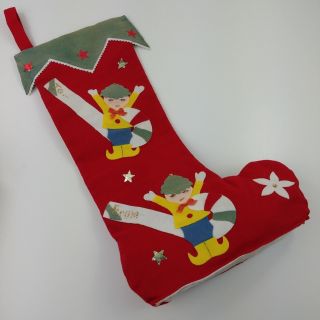 Vintage Christmas Stocking Elves Pixies Stars Candy Cane To From Red Green 6