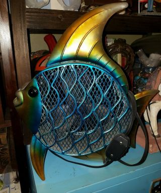 Wonderful Vintage Metal Fish Fan,  Stands On It 