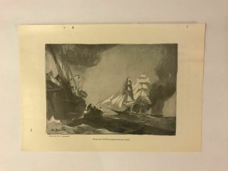 1917 Civil War Naval Battles Sailing Ships By W.  J.  Aylward Vintage Print
