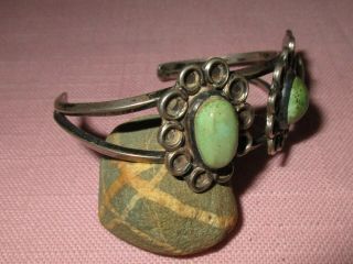 Vintage Early American Indian Navajo Old Pawn Silver Turquoise Cuff Bracelet 5