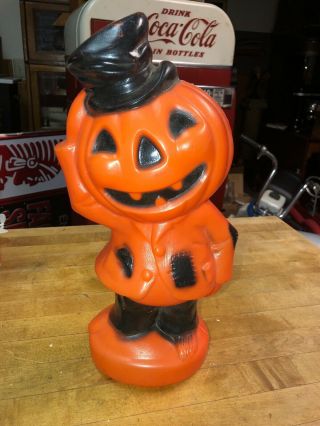 Vintage 1969 Empire Halloween Pumpkin Jack - O - Lantern Blow Mold W/ Top Hat,  14 "