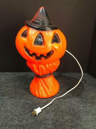 Vintage 1969 Empire Halloween Haystack Plastic Blow Mold Light - Up Pumpkin