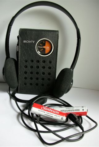 Vtg Sony Tr - 4150 Am Pocket Radio W Case Koss Hp/6 Headphones & Batteries Vg Cond
