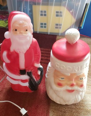 Vintage Empire 13 " Blow Mold Table Top Santa,  12 " Blow Mold Santa Cookie Jar