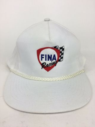 Vtg Trucker 90s Dad Rope Hat Fina Racing Gas Oil Advertising Promo White