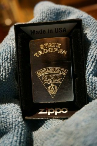 Massachusetts State Police Trooper Art Carving,  Carved/engraved By K.  Smith Zippo