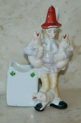 German Porcelain Toothpick/match Holder Funny Man With Pigs