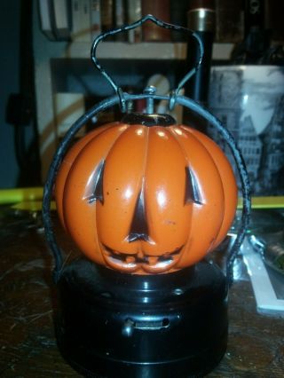 Vintage 1950s Pumpkin Jack O Lantern Halloween " Wales " Glass Lantern Lamp Battery