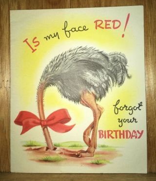 Vintage Harmony Belated Birthday Greeting Card Ostrich Head Buried In Sand Vtg