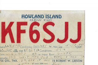 1946 Kf6sjj Howland Island Qsl Radio Card.