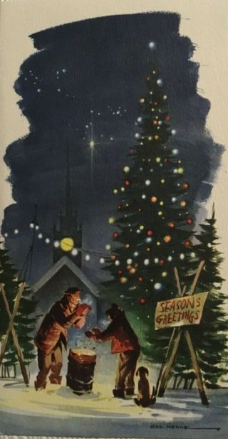 Vtg Mid Century Xmas Trees Christmas Card