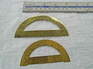 Vintage Small 3 " & 4 " Brass Protractors Drawing Instruments Old Tool