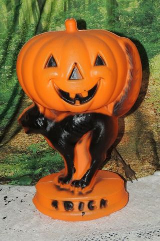 Halloween Black Cat & Jack O Lantern Pumpkin Blow Mold Electric Light