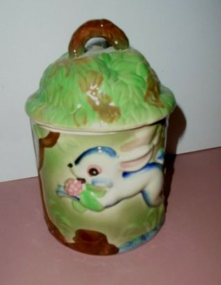 Vintage Lidded Jar 7 " Tall Bunny Rabbit Cookies Snacks