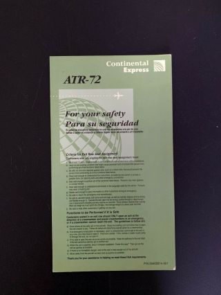 Safety Card Continental Express Atr - 72
