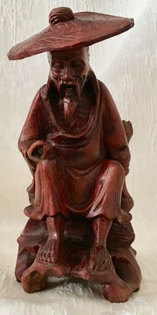 Antique Chinese Wooden Carving Shiwan Mud Man Statue Figurine