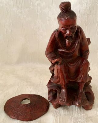 Antique Chinese Wooden Carving Shiwan Mud Man Statue Figurine 5