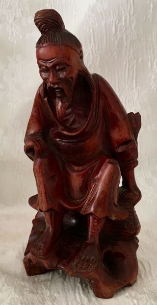 Antique Chinese Wooden Carving Shiwan Mud Man Statue Figurine 6