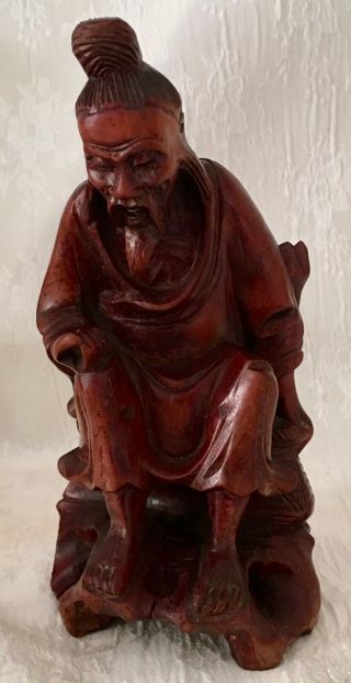Antique Chinese Wooden Carving Shiwan Mud Man Statue Figurine 7