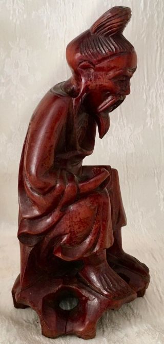 Antique Chinese Wooden Carving Shiwan Mud Man Statue Figurine 8