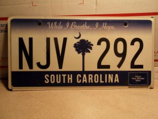 Rare South Carolina Njv 292 While I Breathe,  I Hope License Plate