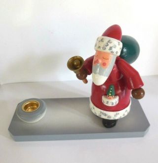 Erzgebirge Ulbricht Santa With Green Bag And Bell Candleholder Germany Wooden