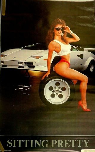 Lamborghini Ferrari 1986 Vintage Hot Girl B00bs Buns Pin Up Poster