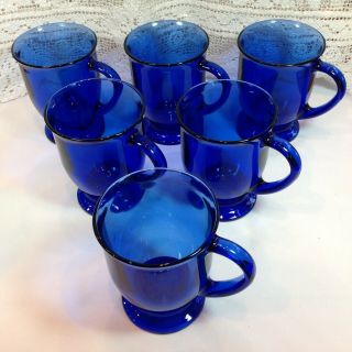 Set Of 6 Cobalt Blue Glass Coffee Mugs 16 Oz Anchor Hocking