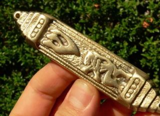 Jerusalem Lion Golden Brass Mezuzah Case,  Israel Temple Vintage Antique Design