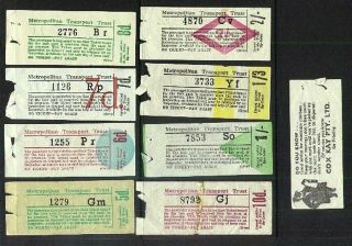 Tasmania • 9 Different Pre - 1966 Bus Tickets (adverts On Reverse)