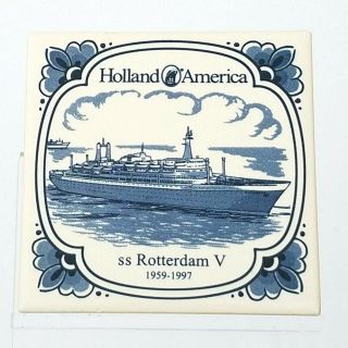 Holland America Line Ss Rotterdam 1959 - 1997 Ceramic Tile Trivet Vintage