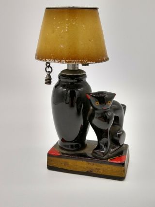 Retro Vintage Ceramic Black Cat Book Lamp Table Desk Smoking Cigarette Lighter