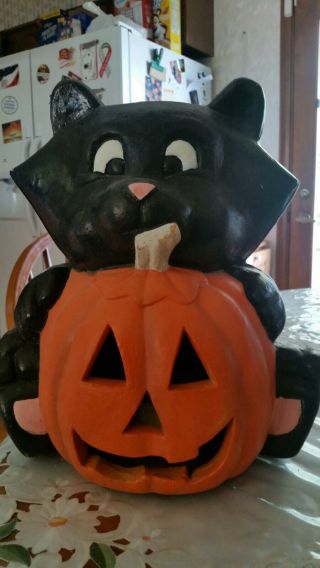 16”x14 " Black Cat Pumpkin Jack - O - Lantern Blow Mold Lighted Halloween Yard Unique