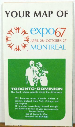 1967 Montreal Expo 67 Vintage Site & Road Map Travel Brochure B