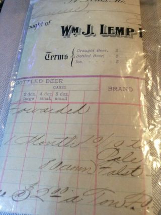Antique 1912 Wm J Lemp Brewing Co - St Louis (Falstaff) Letter Head Bill 6