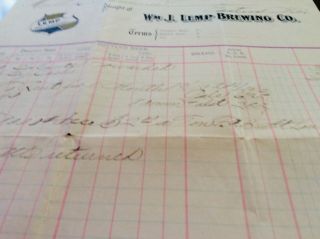 Antique 1912 Wm J Lemp Brewing Co - St Louis (Falstaff) Letter Head Bill 7