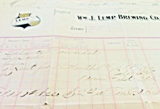 Antique 1912 Wm J Lemp Brewing Co - St Louis (Falstaff) Letter Head Bill 8