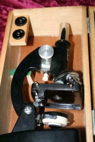 Vintage Tasco Deluxe Microscope In Wooden Case And Slides