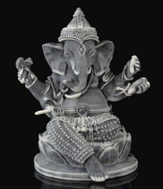 Ganesha On Lotus Marble Stone Statue Figurine Hindu Elephant Lord Of Success 4 "