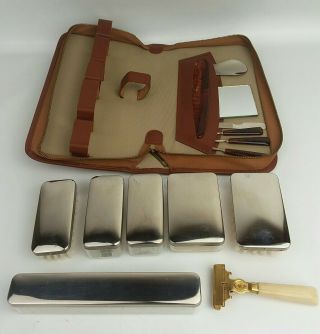 Vintage Men’s Leather Travel Vanity Grooming Kit/Toiletry Case/Western Germany 2