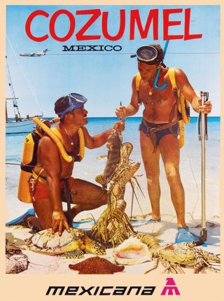 Cozumel Mexico Vintage Airlines Mexican Travel Advertisement Art Poster Print