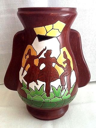 Vintage Israeli Keramos Pottery Ceramic Decorative Vase Circa 1950 