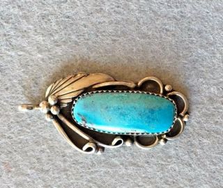 Native American Navajo Pendant Silver And Turquoise,  Signed Mary Ellen