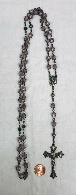 Vintage Creed Sterling Silver Rosary Crucifix Purple Crystal