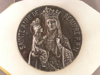 Antique Catholic Saint Anne De Beaupre Ppn & Virgin Mary Onyx & Bronze Plaque