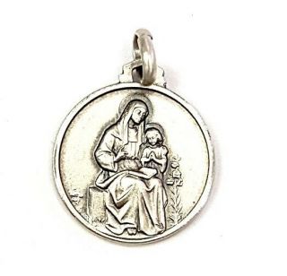 16mm Silver 925 St Anne Patron Of Mothers & Pregnant Women Medal Pendant Charm