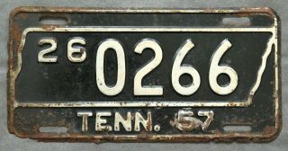 Tennessee 1957.  License Plate.