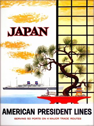 Japan American President Lines Vintage Asia Travel Advertisement Poster Print