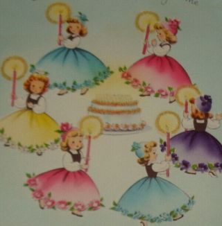 Vintage Greeting Card,  Sweet Girls Holding Candles,  Norcross 6 "